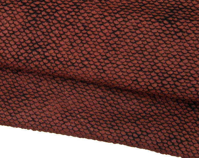 Brown black textured leather skin, soft calfskin CARVED SCALE effect patterned leather hide for diy projects B18601-VT  La Garzarara
