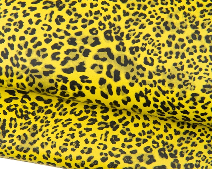Yellow black LEOPARD printed leather skin, animal print on goatskin, CHEETAH textured hide for hobbyists B18541-ST La Garzarara