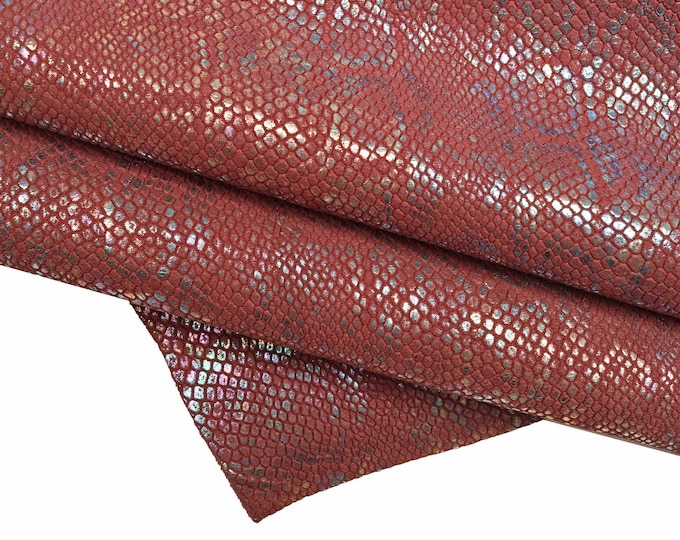 Holographic PYTHON printed leather hide, iridescent metallic snake textured goatskin, reptile print soft skin B15031-MT(st) La Garzarara