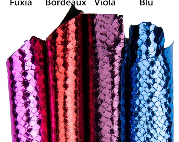 PYTHON printed leather skin, blue, fuchsia, burgundy, purple METALLIC goatskin hide for hobbyists B18029-MT(st) La Garzarara
