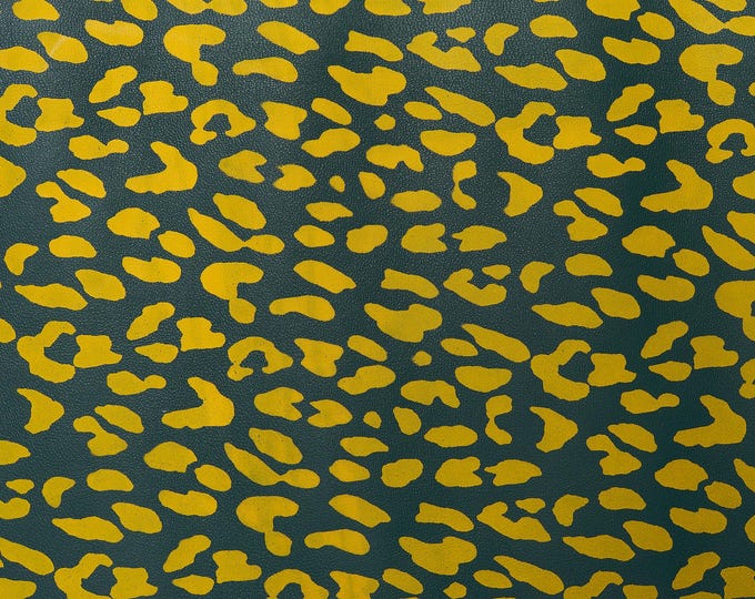 Yellow LEOPARD print on blue or green leather skin, soft cheetah textured goatskins, animal printed hides B16870-ST La Garzarara