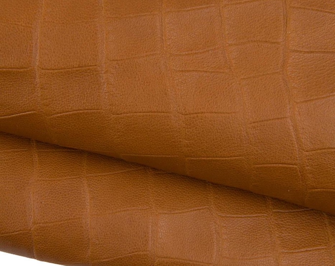 Brown CROCODILE EMBOSSED leather skin, tan animal printed matt goatskin, genuine material for bags crafting B19311-ST La Garzarara