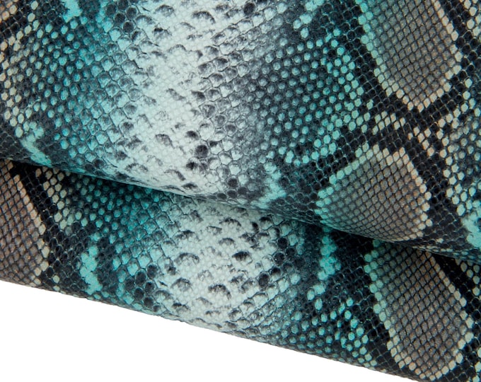 Light blue PYTHON printed leather skin, soft reptile textured goatskin, snake pattern on glossy hide B17479-ST La Garzarara