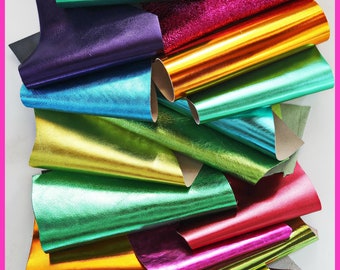 Leather scraps bag, METALLIC in BRIGHT colors, smooth, light grain or wrinkled effect  0,7 lbs - 0,300 kg   B1506-RC  La Garzarara