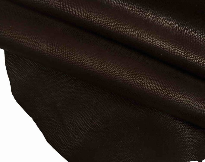 SUEDE lizard print leather - dark brown tejus skins - textured reptile soft goatksin B13178-ST La Garzarara