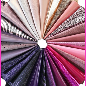 Scampoli di pellame ROSA e VIOLA, pezzi di pelle pretagliati casuali, laminati, stampati tinta unita, 25 x 20 cm B14382-PZ La Garzarara