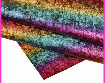 Pellame laminato MULTICOLOR,pelle stampa coccodrillo metallizzata iridescente oleografica,vitello motivo arcobaleno B16277-MT(st)LaGarzarara