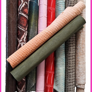 Mix leather scraps - PYTHON, CROC, TEJUS textured - fancy textures, colors and softness various, 10 italian leather pieces for crafts B098
