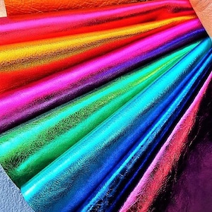 10 Ritagli di pellami unici selezionati, scampoli di vera pelle LAMINATI in toni vivaci come da foto, misura 15 x 12 cm   La Garzarara