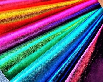 10  Selected leather scraps, colorful METALLIC 10 bright tones as per pictures, approx size 6 x 5" each piece    La Garzarara
