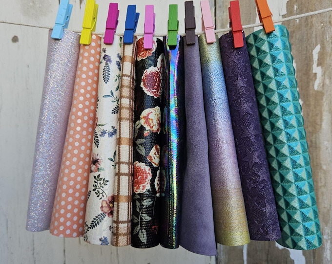 10 Colorful and bright printed leather scraps SELECTED selection, printed, floral, geometric, solid leather offcuts  6x5" / 15x12 cm  RT342