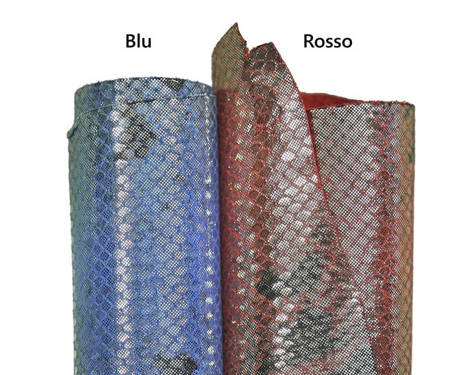 Red, blue PYTHON cowhides, reptile printed METALLIC leather hides, soft calfskins for diy projects B17966-MT(st)  La Garzarara