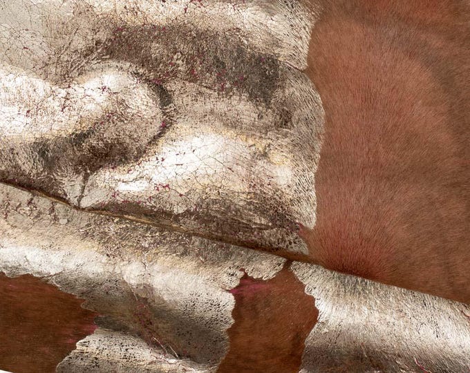 COW textured PONY hair leather, light gold animal print on brown hair on leather calfskin, soft hairy cowhide  B19690-CV La Garzarara