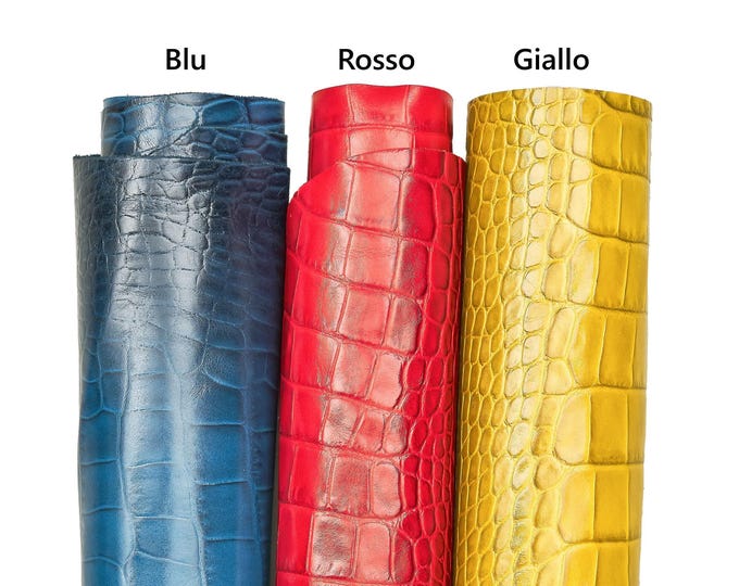 Crocodile embossed leather hides, red yellow blue ALLIGATOR printed cowhide, soft calfskin for garments B17960-ST   La Garzarara