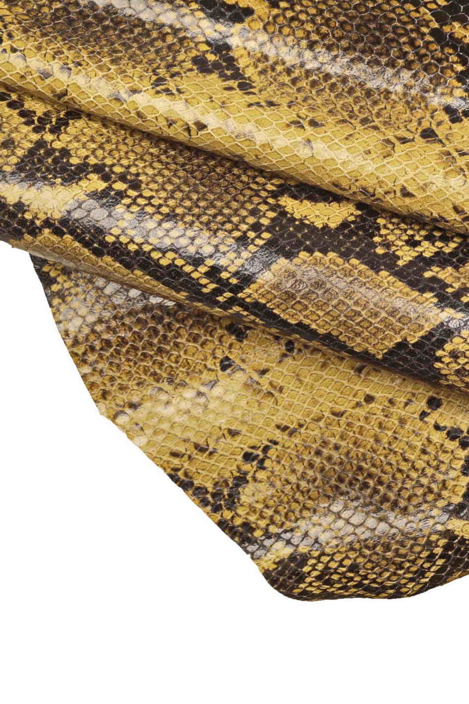 Mustard snake skin leather PYTHON SNAKESKIN hides natural reptile embossed cowhide soft