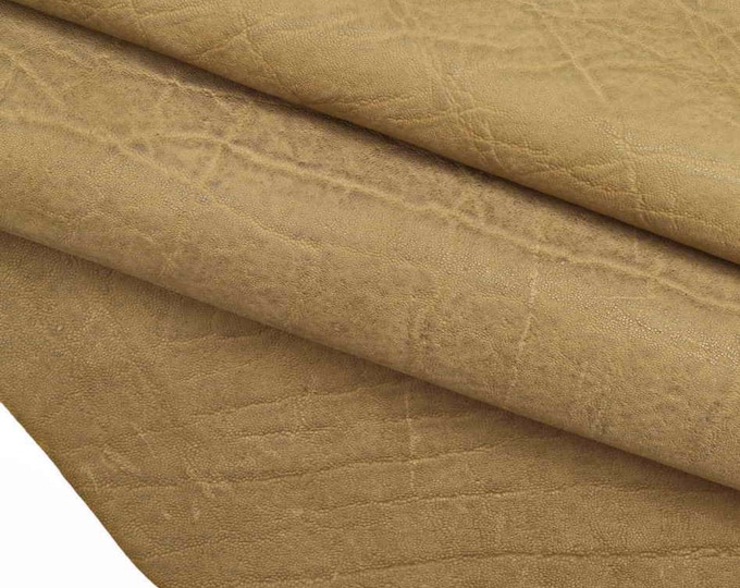 ELEPHANT leather hides  - green brown hazelnut printed natural cowhide skins - distressed textured cow B12735-VT La Garzarara