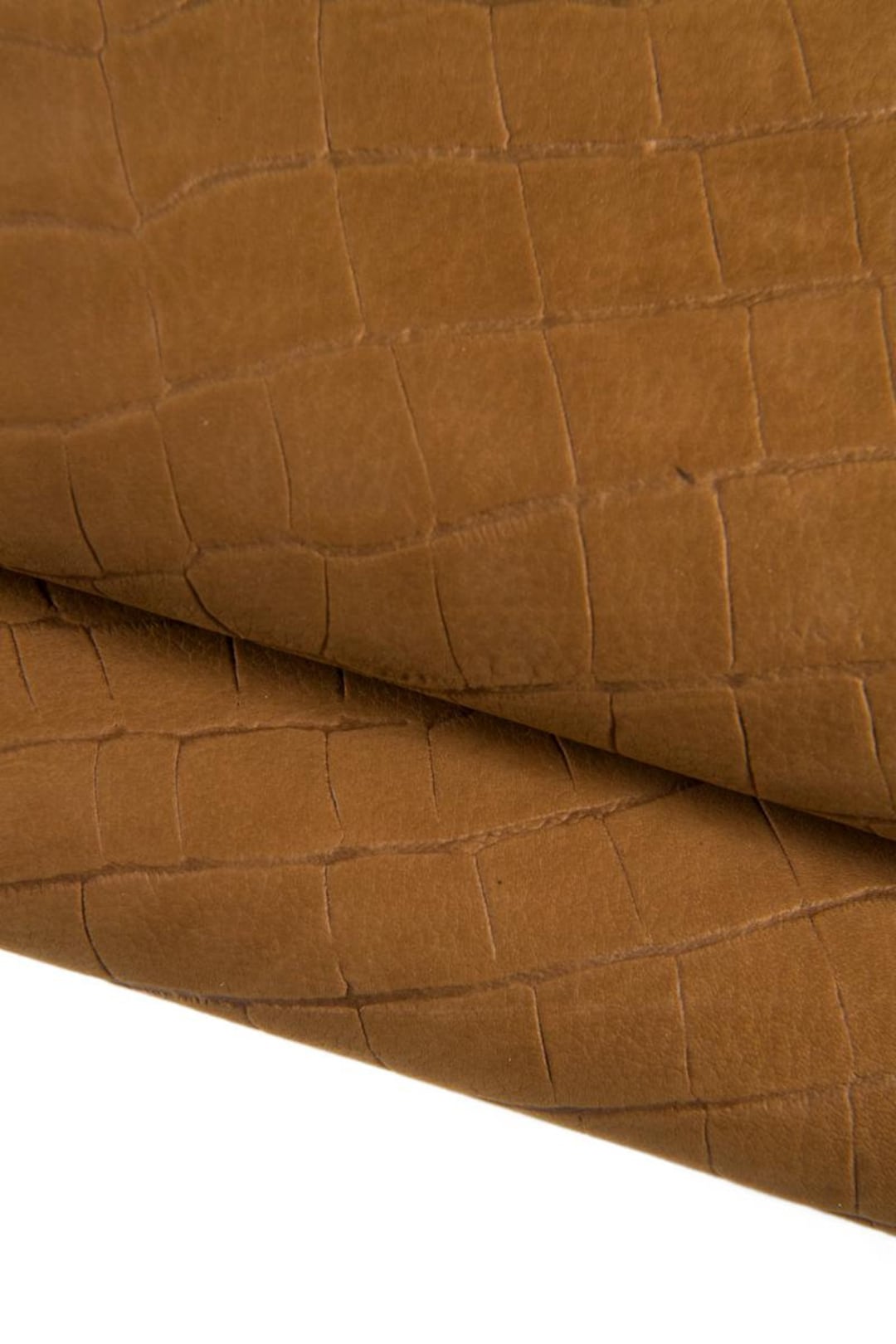 Brown Nubuck Crocodile Embossed Leather Hide, Soft Goat Skin Suede