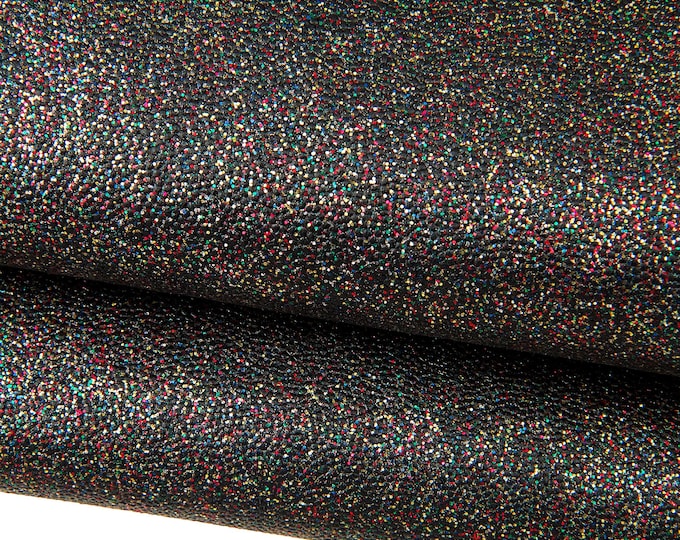 Steelmetal leather skin with MULTICOLOR GLITTER, dark grey iridescent metallic soft hide for diy projects B17691-MT(st) La Garzarara