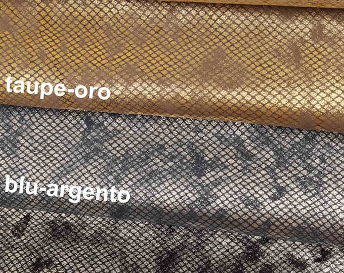 GOATSKIN snake print leather – distressed python texture in taupe, beige or black – soft reptile hide – LaGarzarara B12768-MT(st)