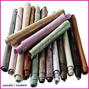 Scampoli di pelle effetto camoscio con lamina, ritagli di pellame scamosciato laminato, assortimento casuale, colori vari 10 pezzi  B103