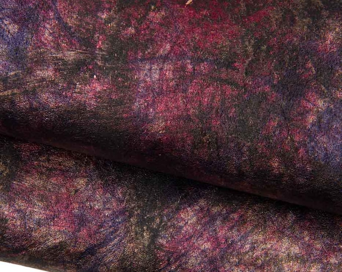 METALLIC printed leather skin, hand PAINTED goatskin, bright abstract texture on soft hide B19423-MT La Garzarara