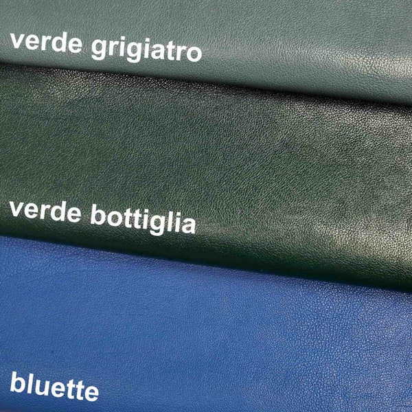 CUIR texturé vert bouteille bluette vert-gris grain sportif cuir de chèvre brillant très souple B12543-VT La Garzarara