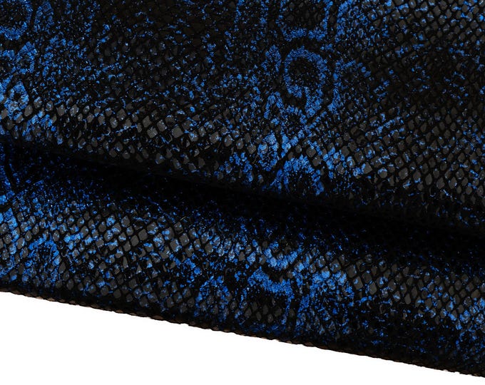 Black and blue METALLIC PYTHON leather skin, glossy reptile printed goatskin, very soft bright snakeskin  B18741-MT(st) La Garzarara