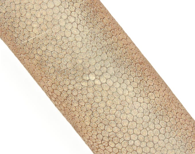 Rose gold REPTILE embossed cowhide, GLITTER metallic printed calfskin, champagne luxurious cowhide for hobbyists B18141-MT(st) La Garzarara