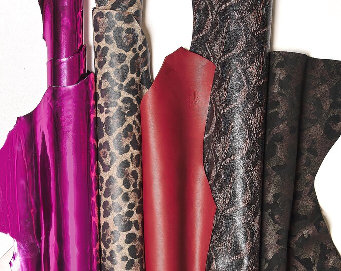 Full Leather skins, RANDOM assortment, mix of patterns and solid colors, crafting leather bundles  B143   La Garzarara