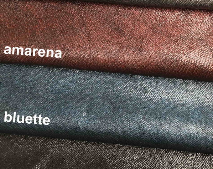 CRACKLE LEATHER hides - metallic small reptile  printed goatskin  red blu black  textured hide  B13040-MT(st) La Garzarara