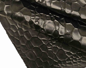 Black CROCODILE embossed leather hides - cowhide - italian printed croc skins - stiff calf  B13170-TB La Garzarara