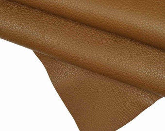 Soft dark brown pebbled cowhide leather SKIN hide, embossed calf leather with deer grain for bags and accessories, B14198-TU La Garzarara