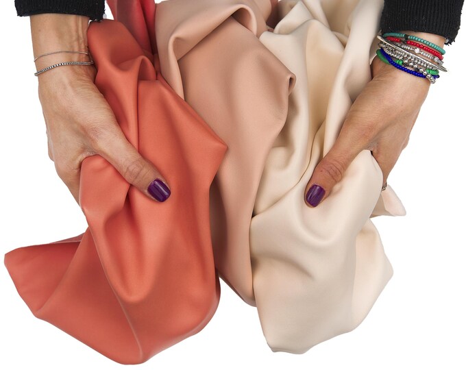NAPPA leather skins, cream and pink, super soft lambskins, smooth silky sheepskin for garments and diy projects B17603-TU   La Garzarara