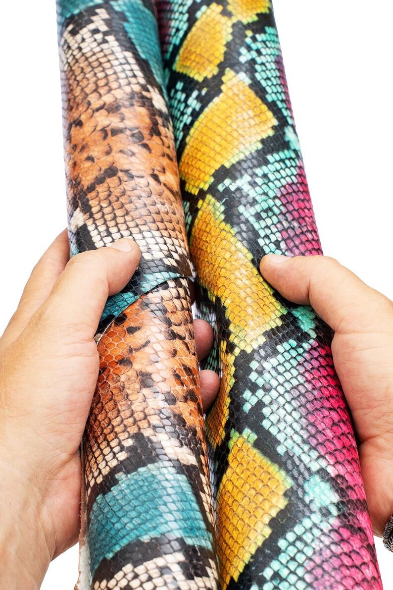MULTICOLOR PYTHON printed leather hide, reptile textured goatskin, snake pattern on semi glossy soft hide B19730-ST La Garzarara image 4
