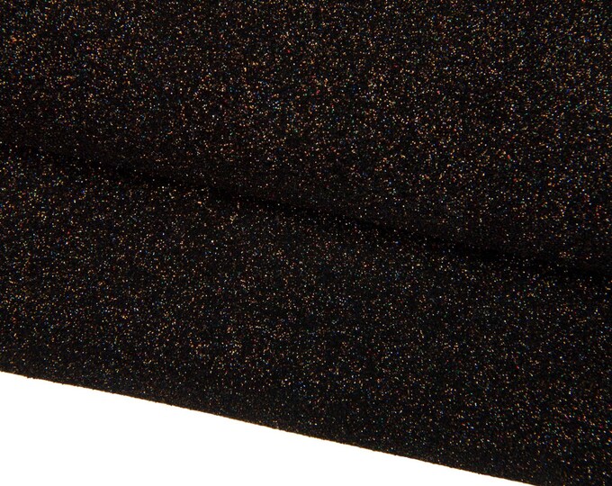 GLITTER leather hide, multicolor METALLIC texture on black suede calfskin, soft cowhide for hobbyists B18036-TB La Garzarara