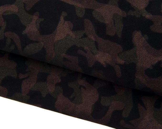 CAMOUFLAGE textured leather hide, bronze brown military print on suede calfskin B17318-MT(ST) La Garzarara
