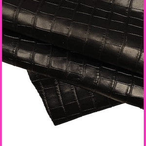 Vitello STAMPATO coccodrillo nero, pelle stampa animalier nera, pellame lucido rigido B15453-TB La Garzarara