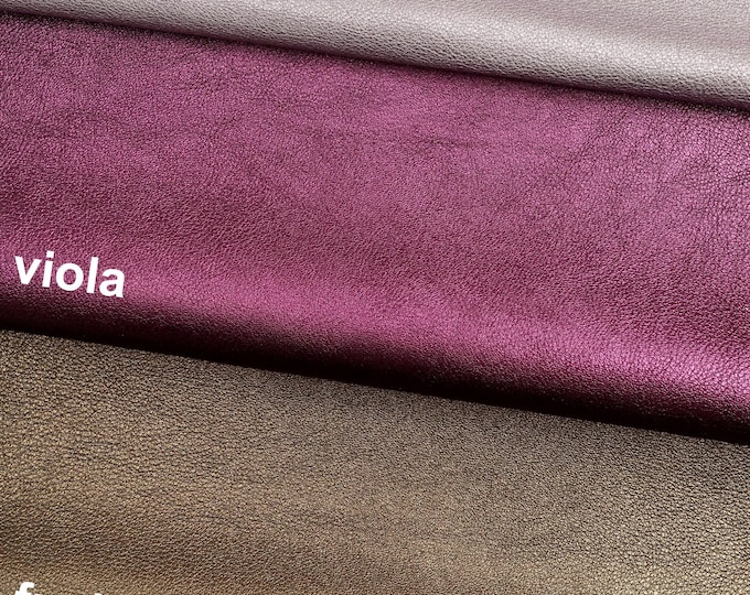 Lilac purple gunmetal CHUNKY leather hide, metallic italian goatskin, tiny PEBBLE grain bright soft sheepskin   B16899-MT  La Garzarara