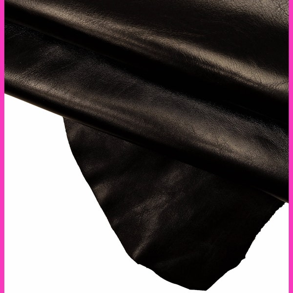BLACK NAPPA leather hide, high quality baby calf smooth super soft skin, silky, glossy B14179-TB La Garzarara