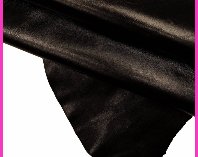 BLACK glossy nappa leather skin, soft silky lambskin, smooth sheepskin, 0.8 -0.9mm ideal for crafting & DIY projects B17579-TB La Garzarara
