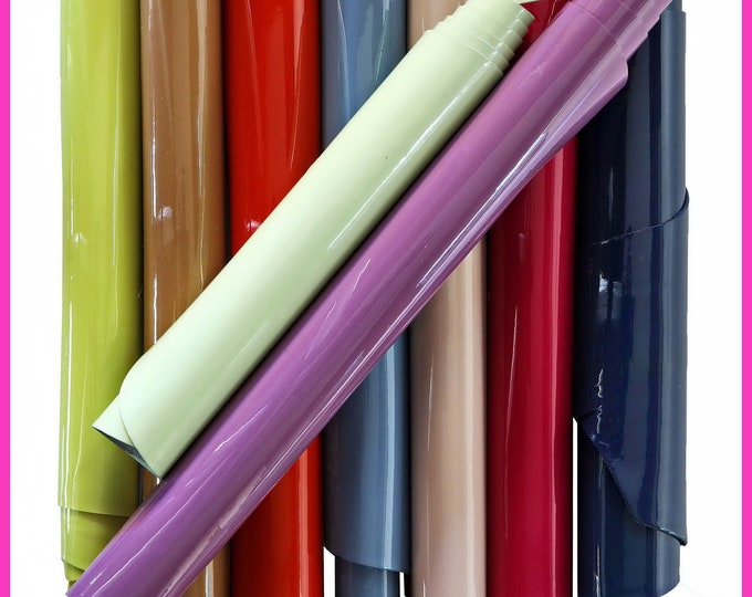 Leather PATENT scraps, solid colors, smooth, pearlized, naplak, crafting italian leather  10 or 15 italian leather pieces  B101 La Garzarara