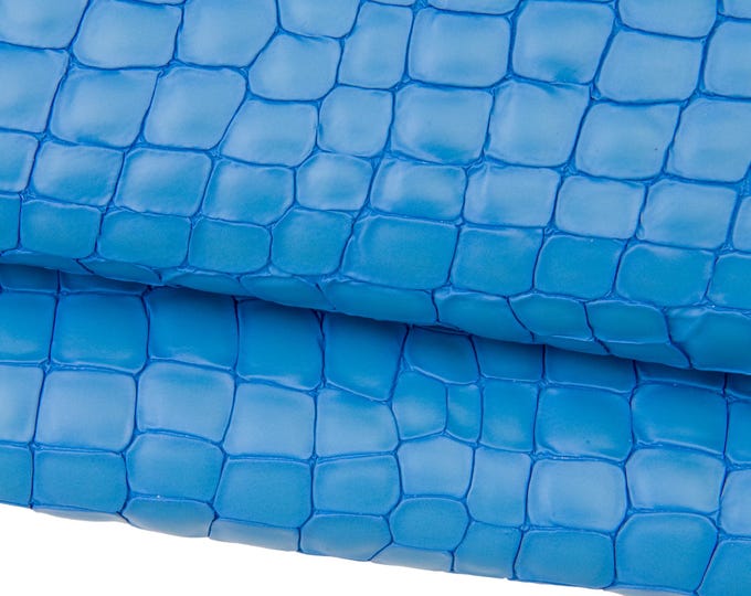Skyblue CROCODILE embossed leather skin, RUBBERY printed goatskin, soft matt goatskin hide B17657-ST La Garzarara
