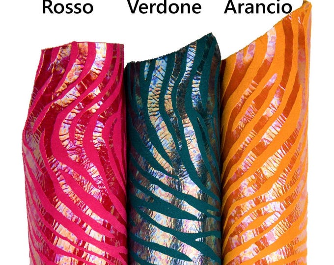 HOLOGRAPHIC ZEBRA printed leather skin, metallic suede goatskin, iridescent leather hides for diy projects B18210-MT(st) La Garzarara