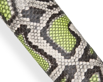 Black grey and NEON yellow,  python printed leather hide, reptile SNAKE textured goatskin glossy soft hides for hobbyists  B18200-ST