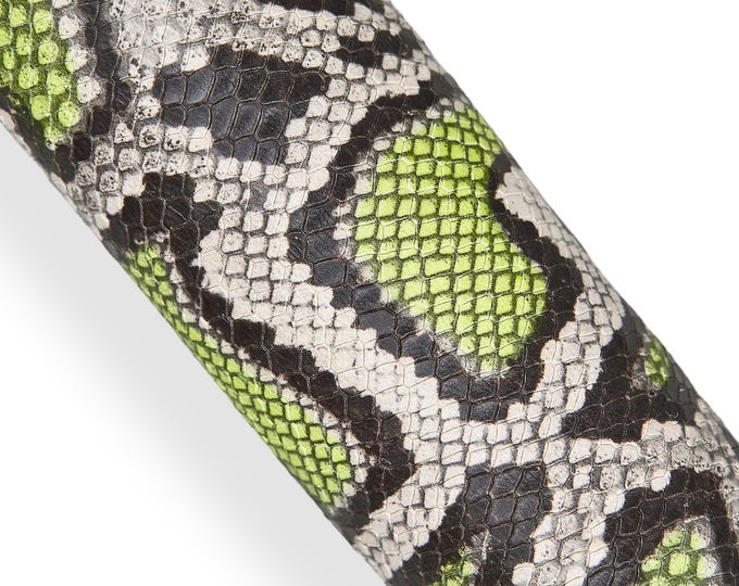 Black grey and NEON yellow,  python printed leather hide, reptile SNAKE textured goatskin glossy soft hides for hobbyists  B18200-ST