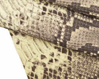 Beige python print leather hide natural snake pattern, exotic reptile skin realistic texture, soft leather for  craft B13683-ST La Garzarara