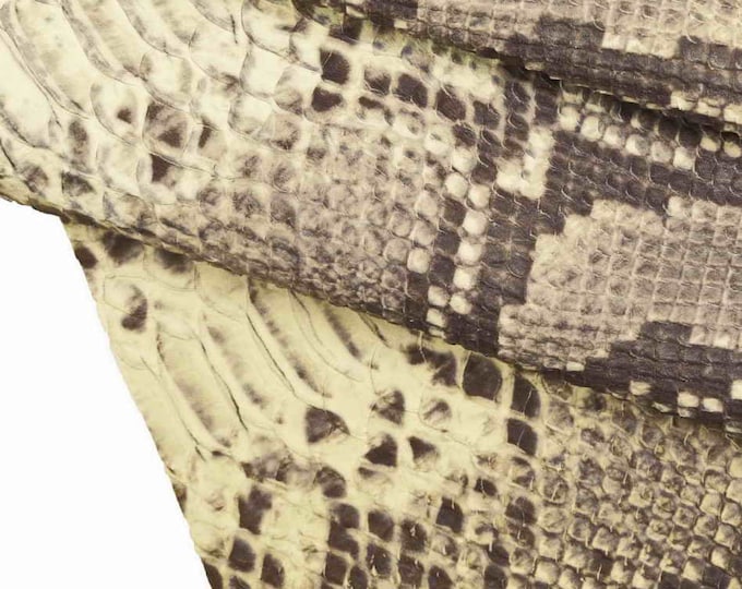 PYTHON printed leather hide - reptile engraved cowhide, gray black snake pattern on beige matt embossed cowhide B13683-ST La Garzarara