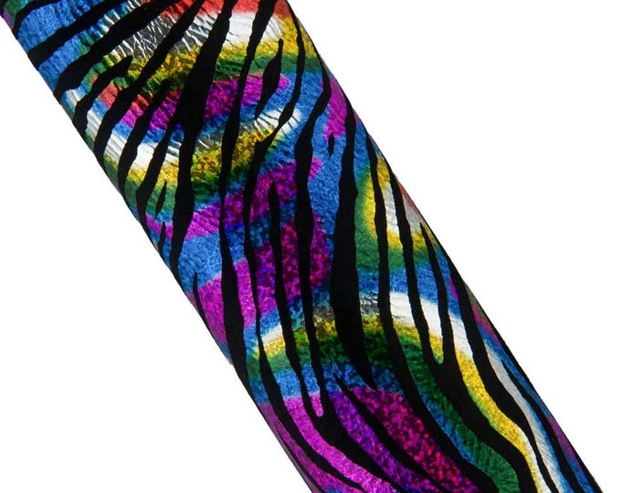 IRIDESCENT multicolor ZEBRA printed leather skin, colorful metallic animal print on black suede goatskin 0.8-1.2 mm B18445-MT(st)
