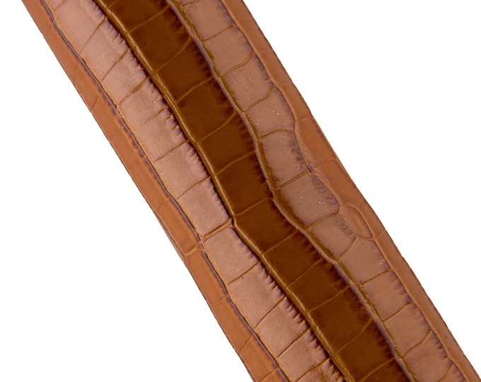 Cognac Croc embossed leather hide, animal printed GLOSSY cowhide, brown alligator calfskin for crafters B19305-ST La Garzarara