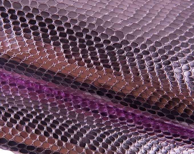Pink METALLIC CROCODILE leather skin, glossy reptile textured goatskin, soft sparkle material for diy creations B19417-MT(st) La Garzarara